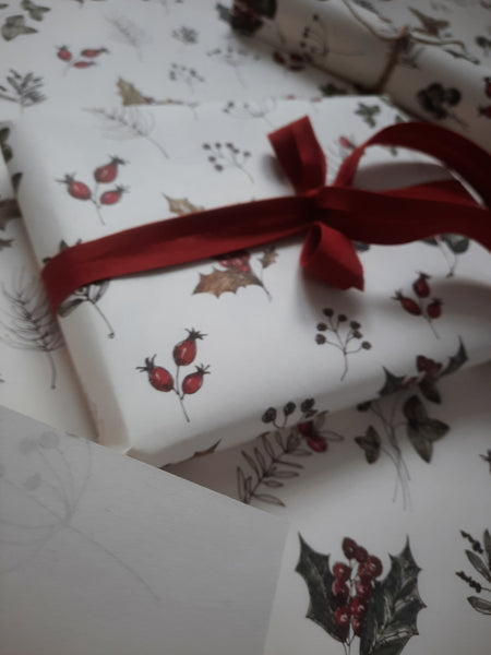 SET OF 3 pieces WINTER FLORALS pure white wrapping paper