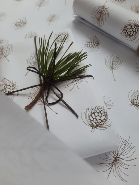 SET OF 3 pieces PINE GRAPHICAL white wrapping paper