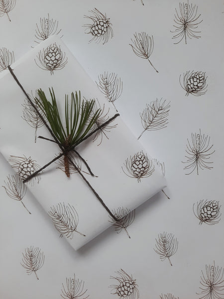 SET OF 3 pieces PINE GRAPHICAL white wrapping paper