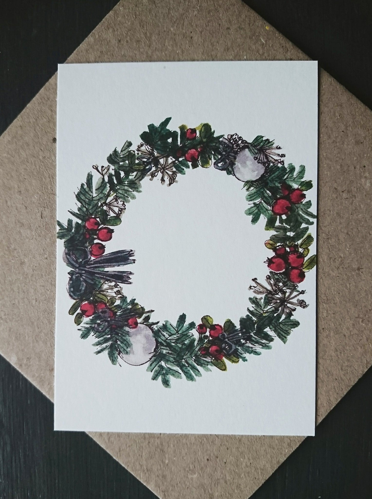 Christmas wreath card, small flat card