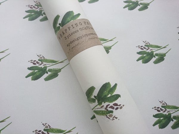Green leaves pure white wrapping paper