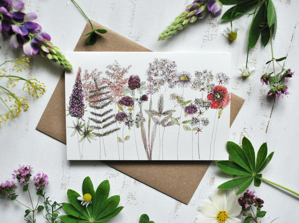 Rustic flowers card, folded card