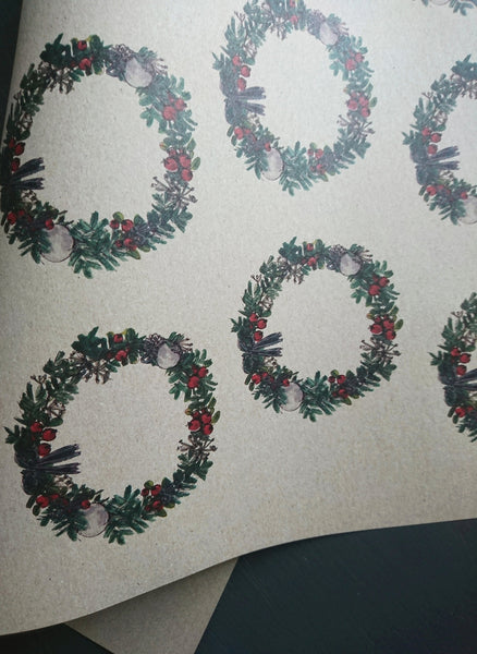 SET OF 3 pieces Christmas wreath kraft wrapping paper