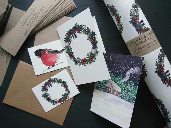 Christmas wreath card, small flat card