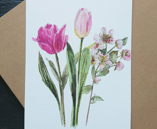 Spring flowers, small flat card