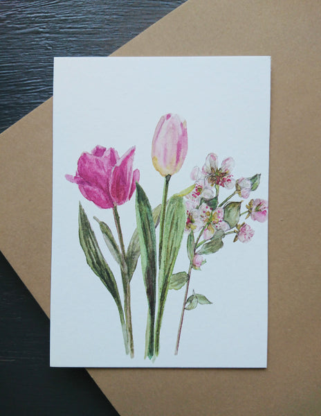Spring flowers, small flat card